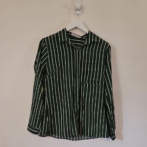 MISSLOOK Green and White Striped Button Down Shirt